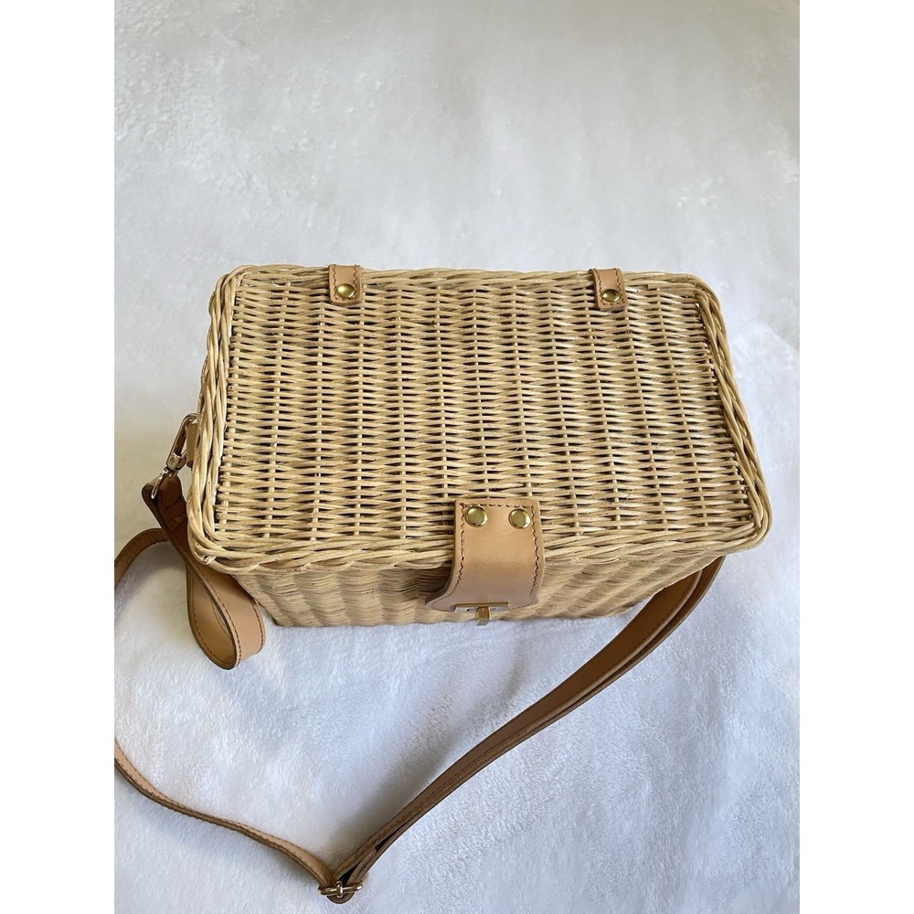 KAYU Mia leather-trimmed wicker shoulder bag Leather Straps Basket Bag Summer - Picture 2 of 12